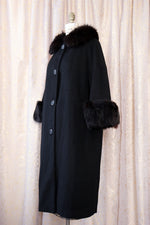 Onyx Fox Fur Trim Coat S/M