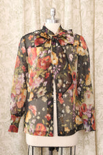 Moody Floral Tie Neck Topper M/L