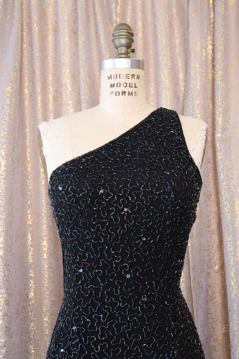 LAYAWAY Carnival Bead Cutout Asymmetrical Gown M-M/L