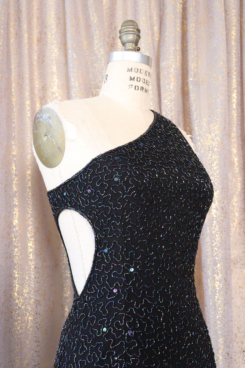 LAYAWAY Carnival Bead Cutout Asymmetrical Gown M-M/L