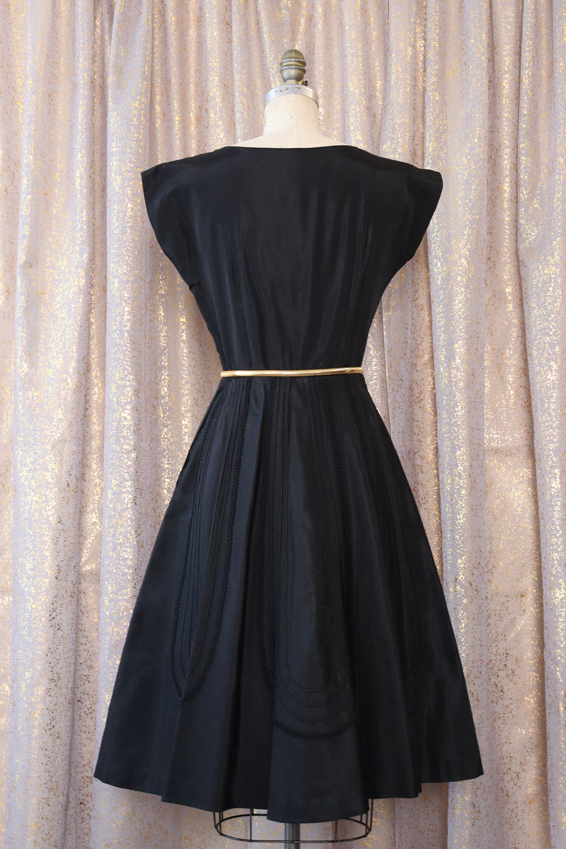 Piped Taffeta Cocktail Dress M