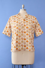 Mushroom Print Cotton Top M