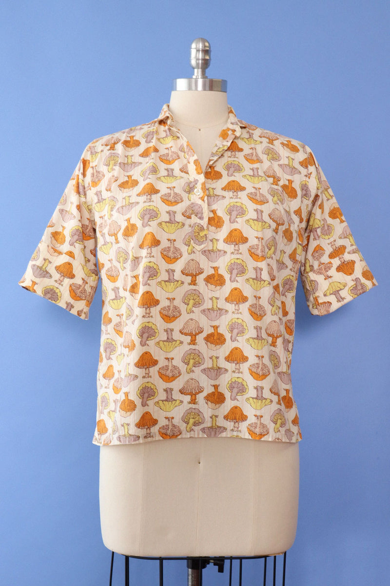 Mushroom Print Cotton Top M