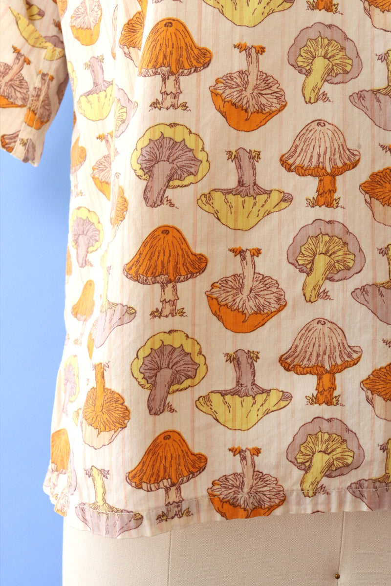 Mushroom Print Cotton Top M
