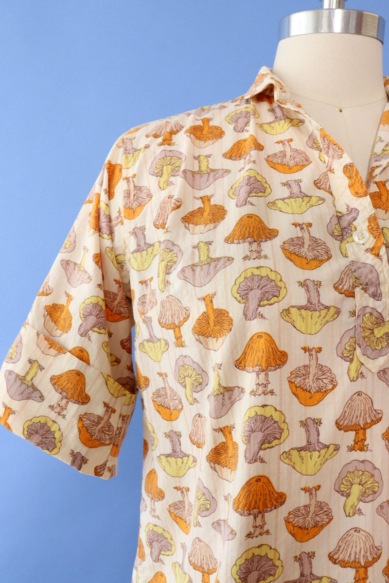 Mushroom Print Cotton Top M