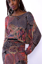 Swirling Metallic Dolman Dress S-L