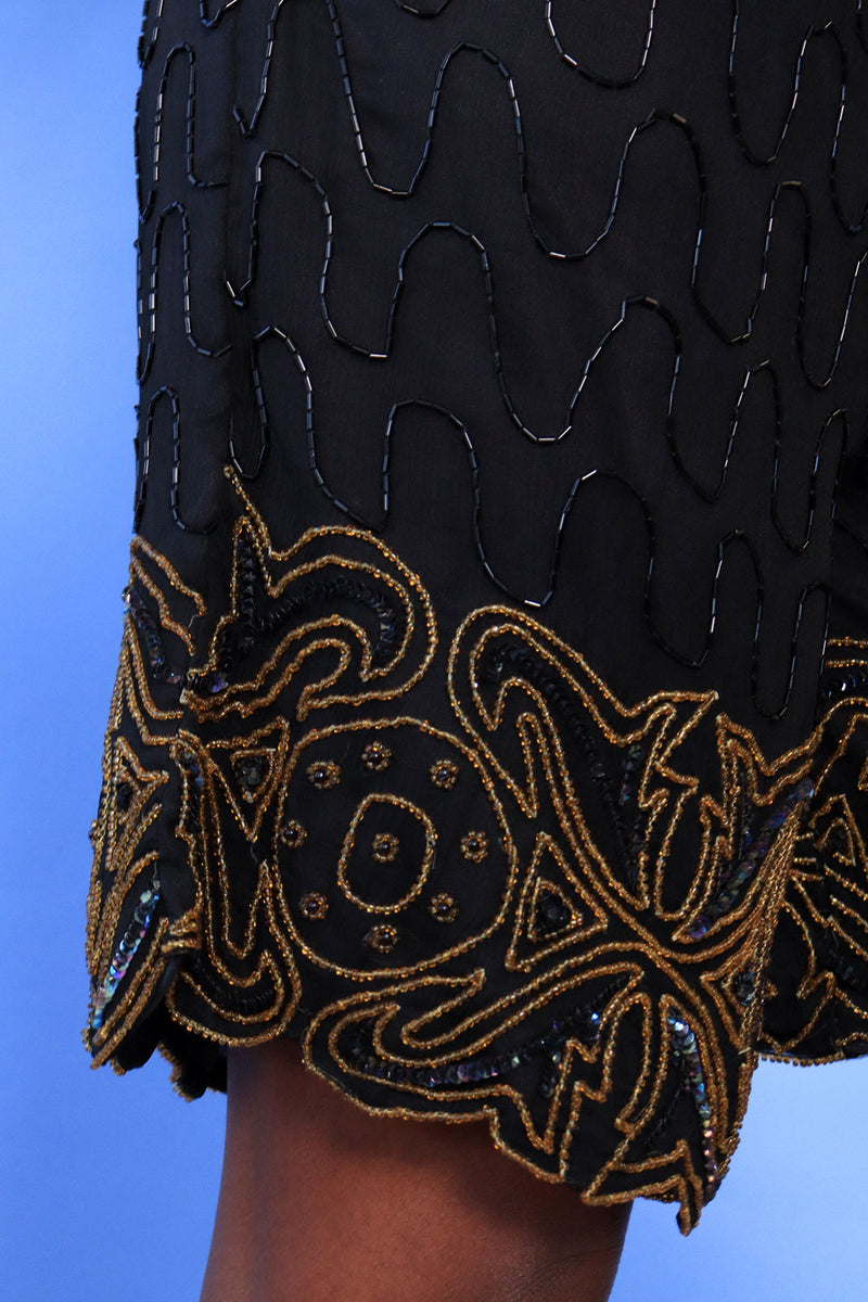 Deco Beaded Silk Shorts L