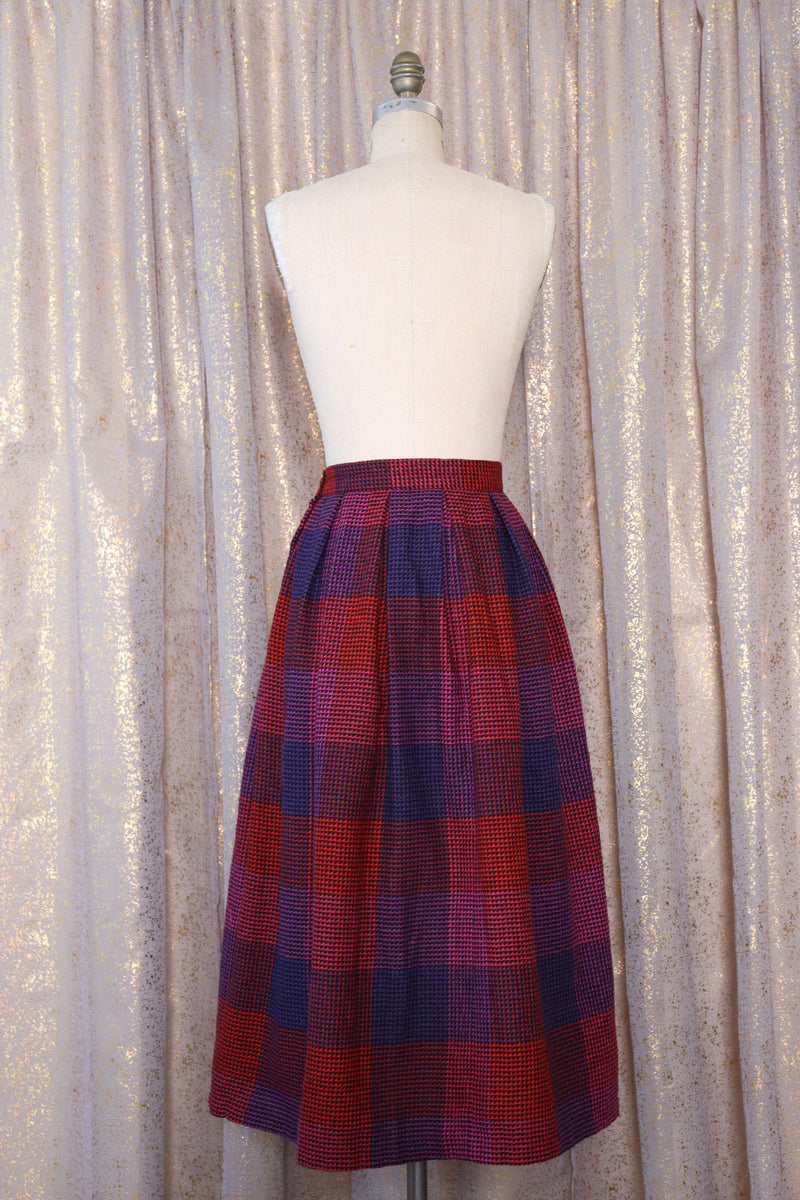 Pleated Plum Check Midi Skirt L