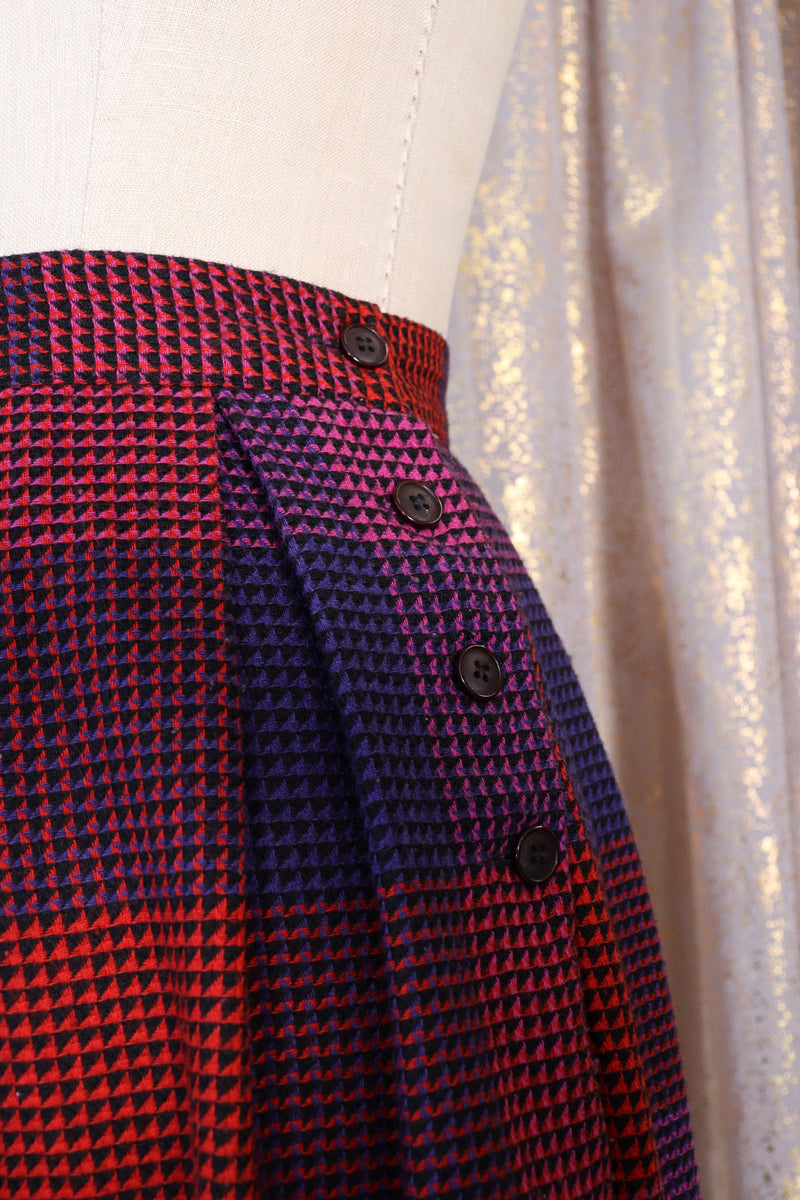 Pleated Plum Check Midi Skirt L