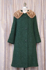 Fern Green Bouclé Fur Collar Coat S/M