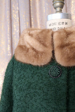 Fern Green Bouclé Fur Collar Coat S/M