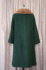 Fern Green Bouclé Fur Collar Coat S/M