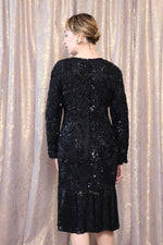 Opulent Onyx Beaded Party Dress M