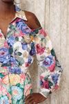 Cutout Cropped Floral Denim Jacket M/L