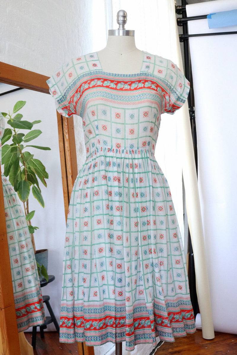 Cotton Voile Folk Pattern Dress S