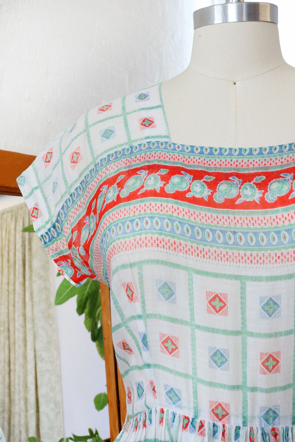 Cotton Voile Folk Pattern Dress S
