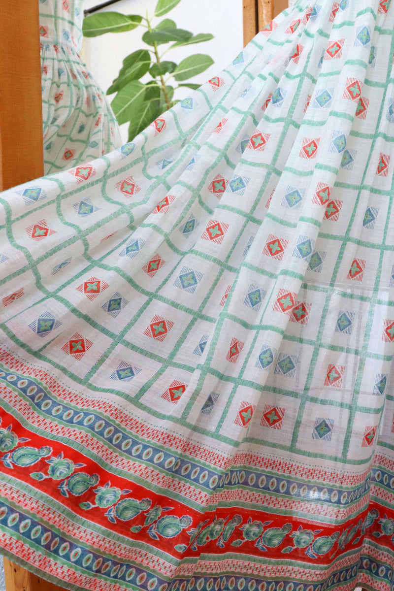 Cotton Voile Folk Pattern Dress S