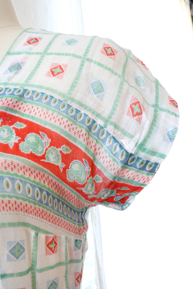 Cotton Voile Folk Pattern Dress S