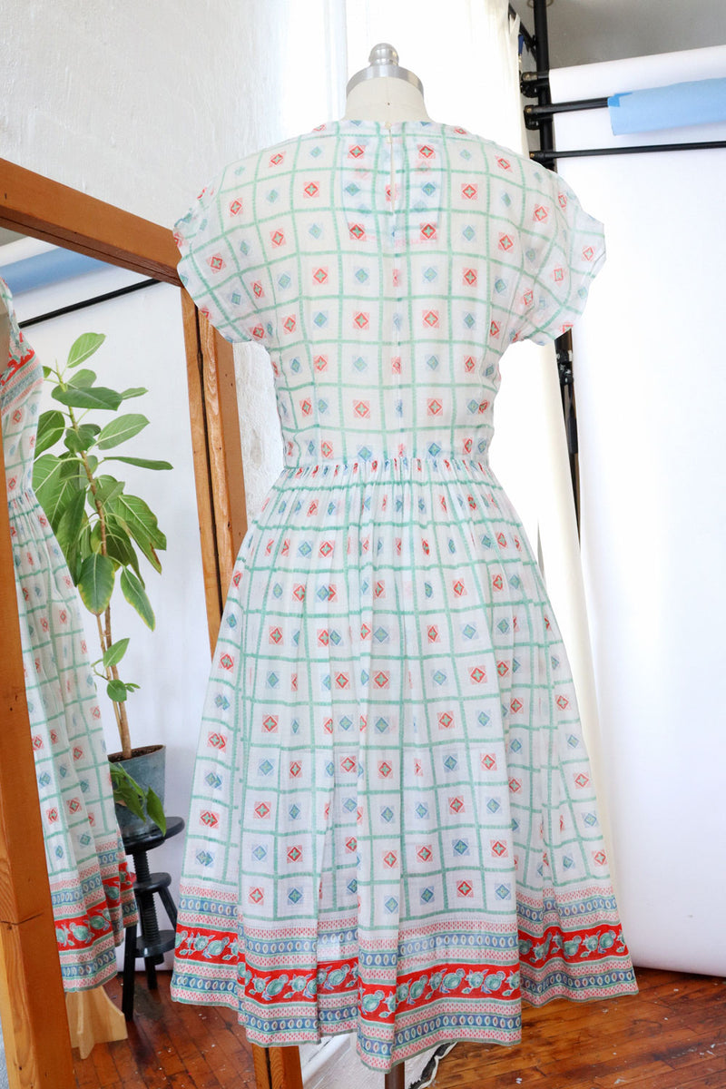 Cotton Voile Folk Pattern Dress S