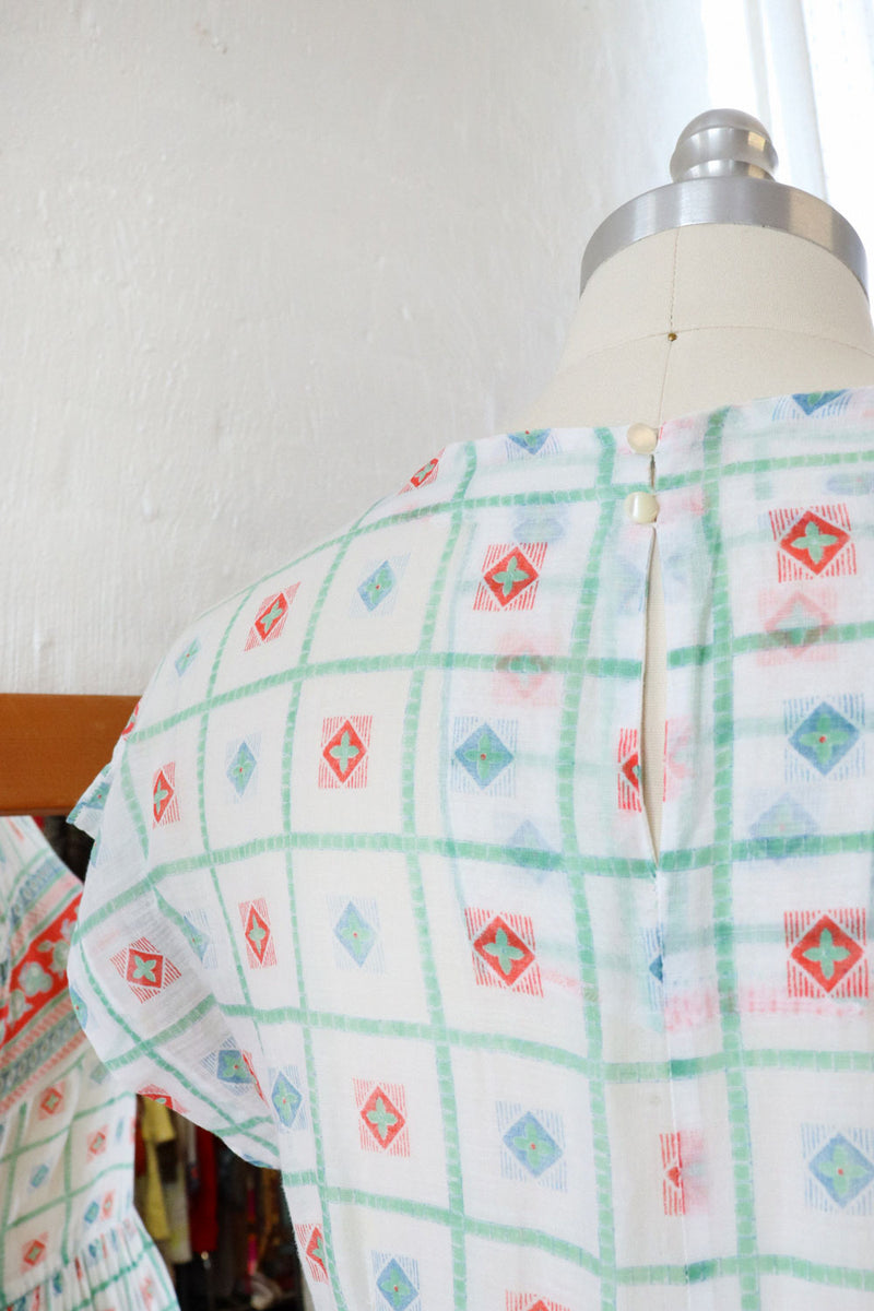 Cotton Voile Folk Pattern Dress S