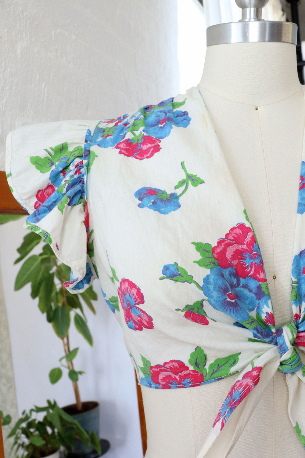 1940s Pansy Print Crop Tie Top XS/S
