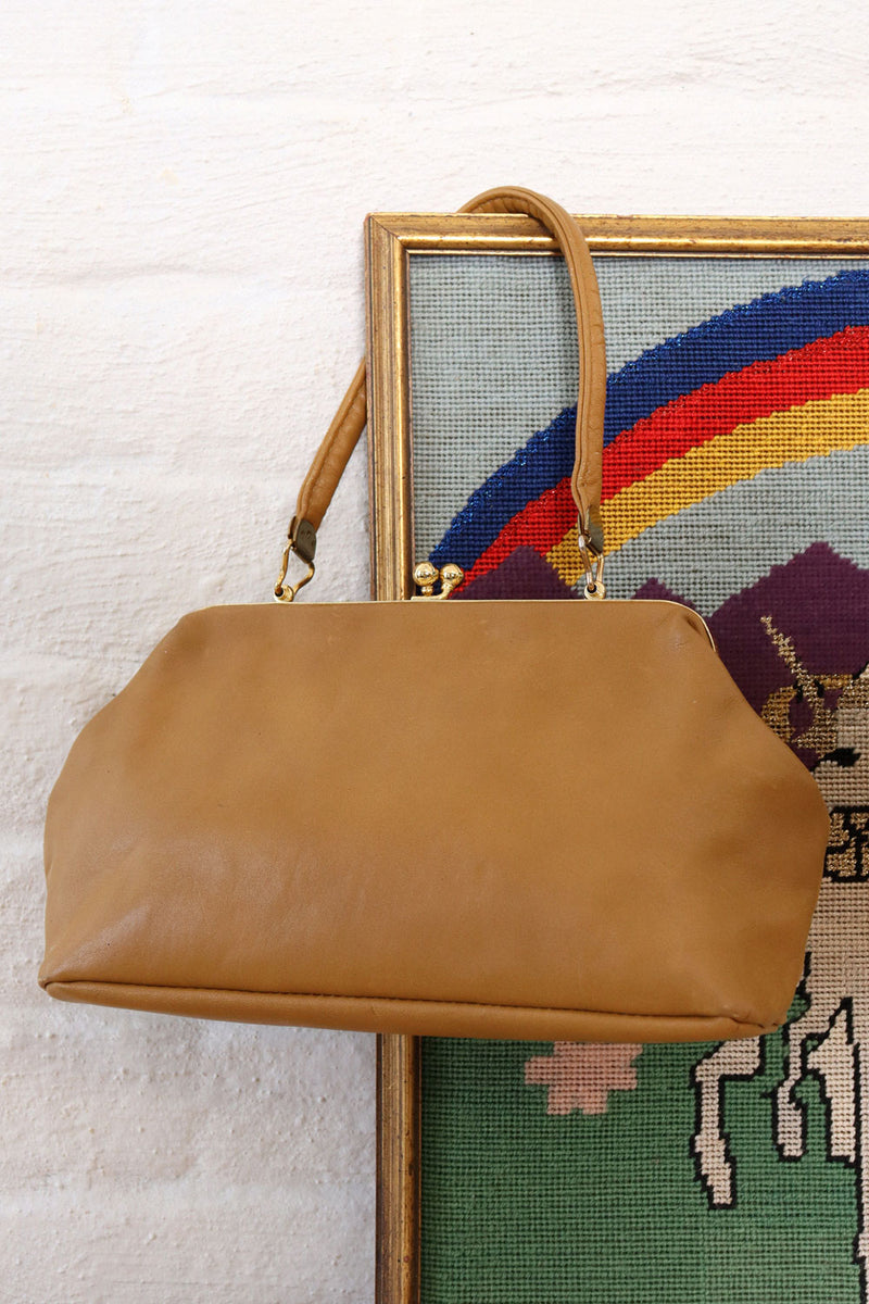 Pecan Leather Buckle Handbag