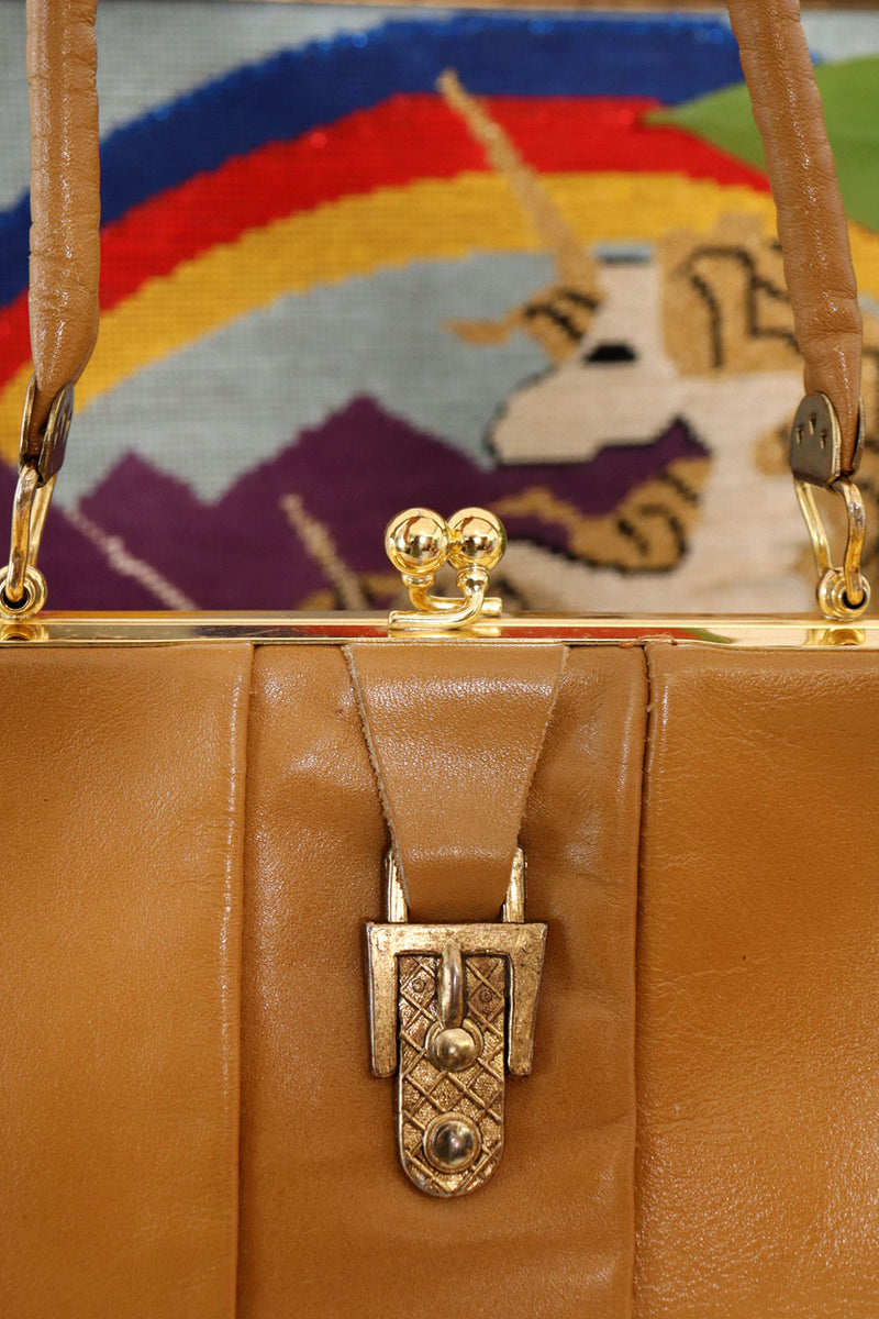 Pecan Leather Buckle Handbag