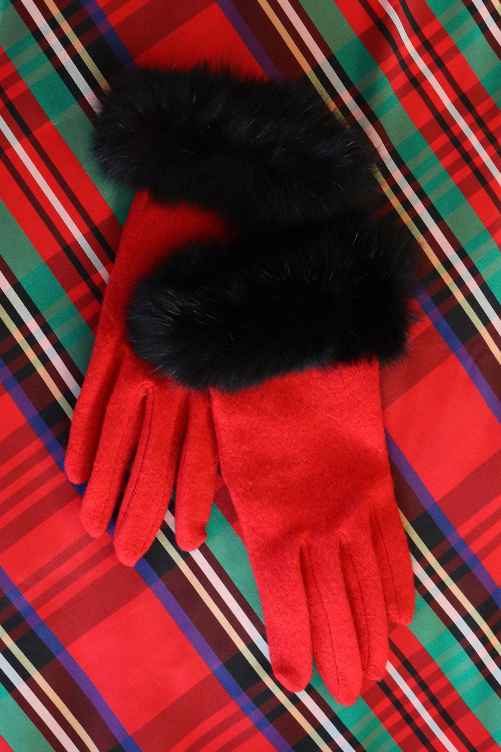 Red Knit Fur Cuff Gloves XS/S