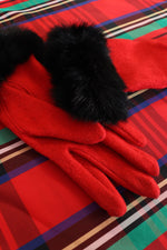 Red Knit Fur Cuff Gloves XS/S