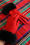 Red Knit Fur Cuff Gloves XS/S