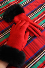 Red Knit Fur Cuff Gloves XS/S
