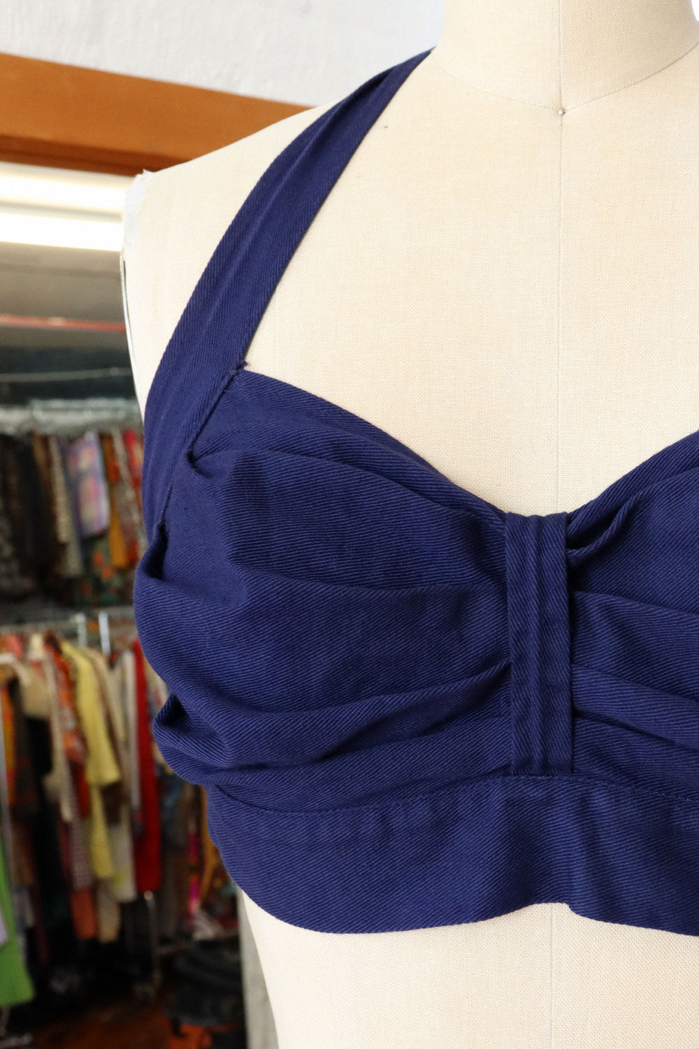 Navy Blue Pleat Halter Top XS