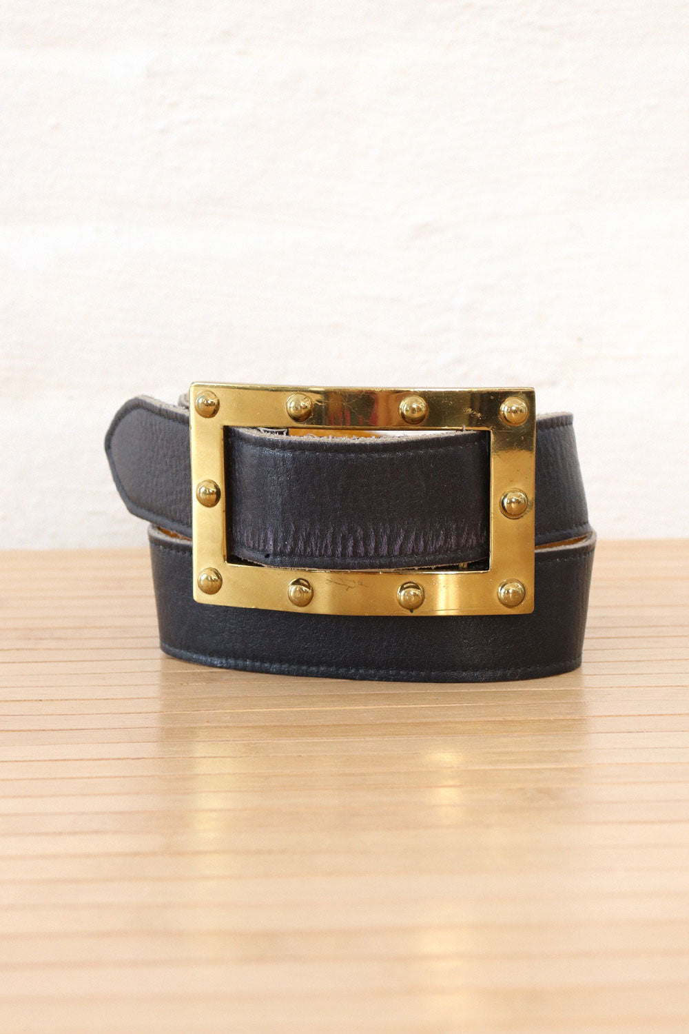 Stud Buckle 70s Navy Leather Belt