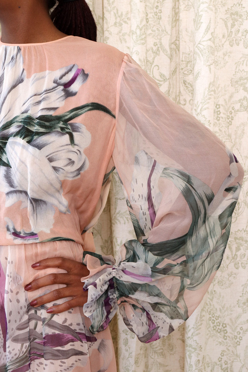 1970s Hanae Mori Silk Chiffon Lily Gown L