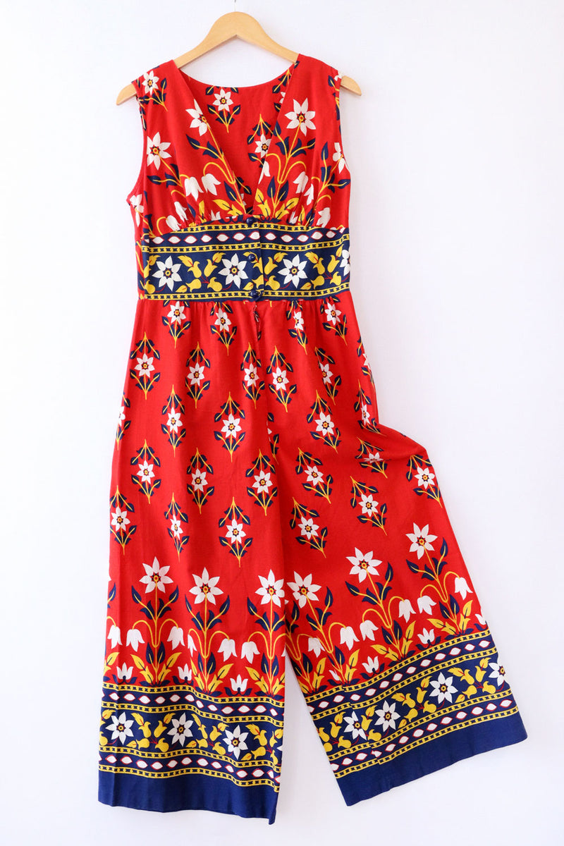 Double Floral Wide Leg Cotton Jumpsuit M