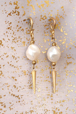 Matte Golden Pierced Pearl Dangles