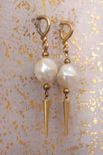 Matte Golden Pierced Pearl Dangles