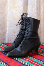 Black Leather Granny Boots 8.5