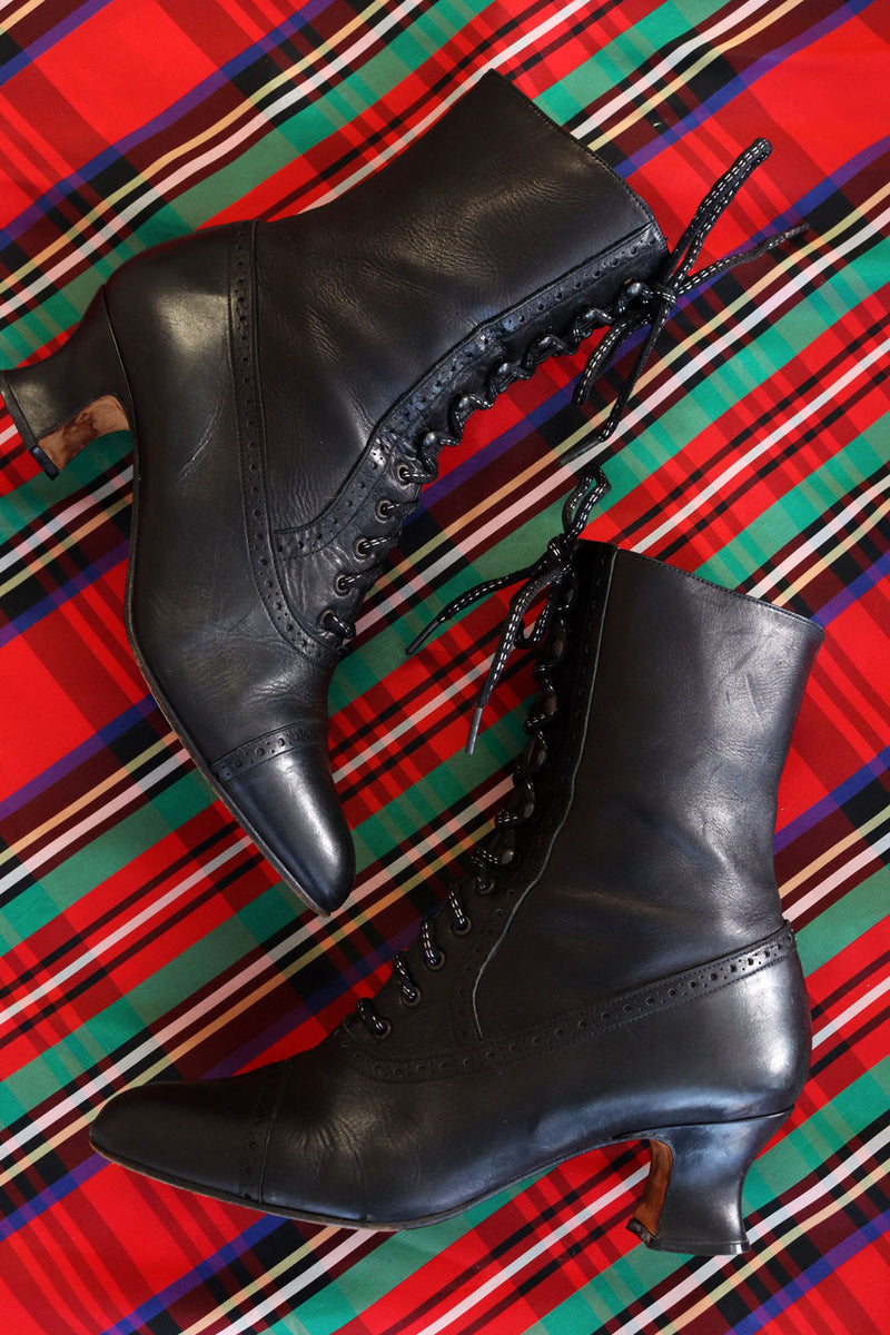 Black Leather Granny Boots 8.5