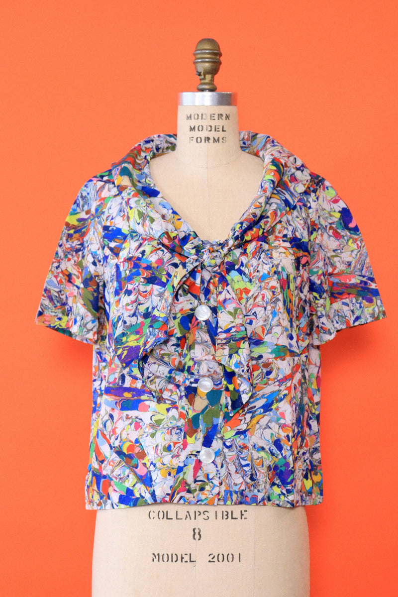 Marbleized Tie Blouse L
