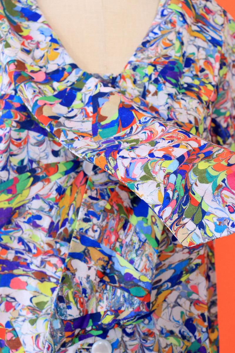 Marbleized Tie Blouse L