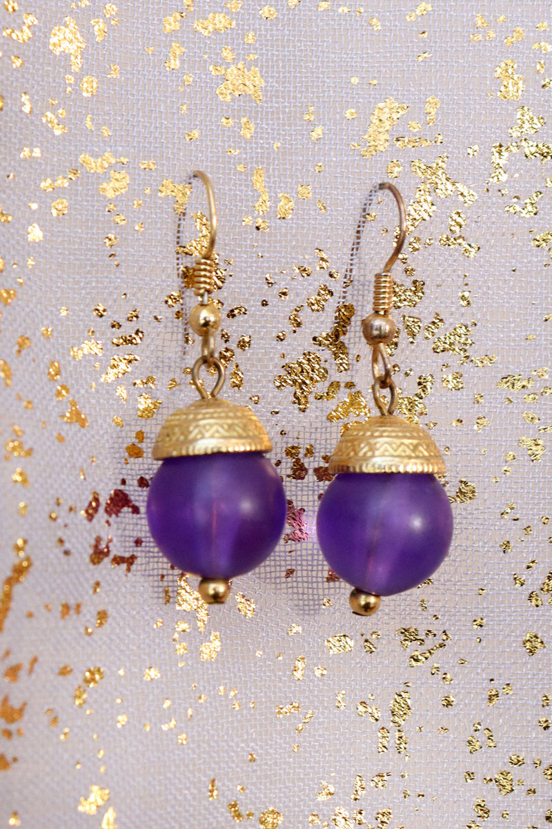 Purple Brass Drop Earrings