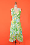 Lemon Lime Silk Flutter Halter Dress S-S/M