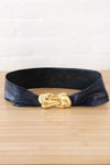 Navy Leather Flame Buckle Cinch Belt