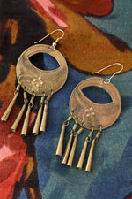 Brassy Engraved Fringe Earrings