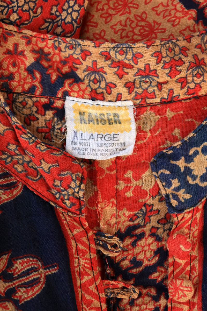 Kaiser Block Print Sweeping Cotton Caftan XS-M/L