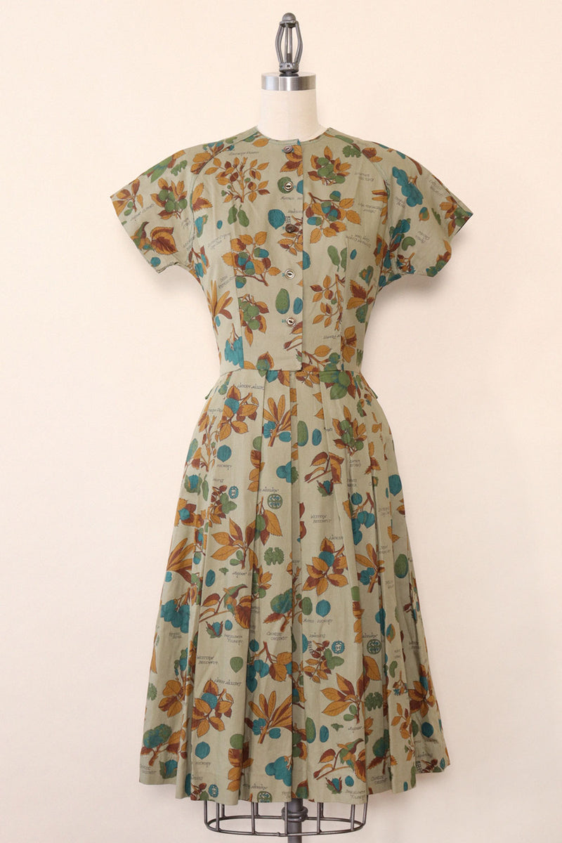 1950s Nature Guide Cotton Day Dress XS OMNIA 1950s Nature Guide Cotton Day Dress XS OMNIA