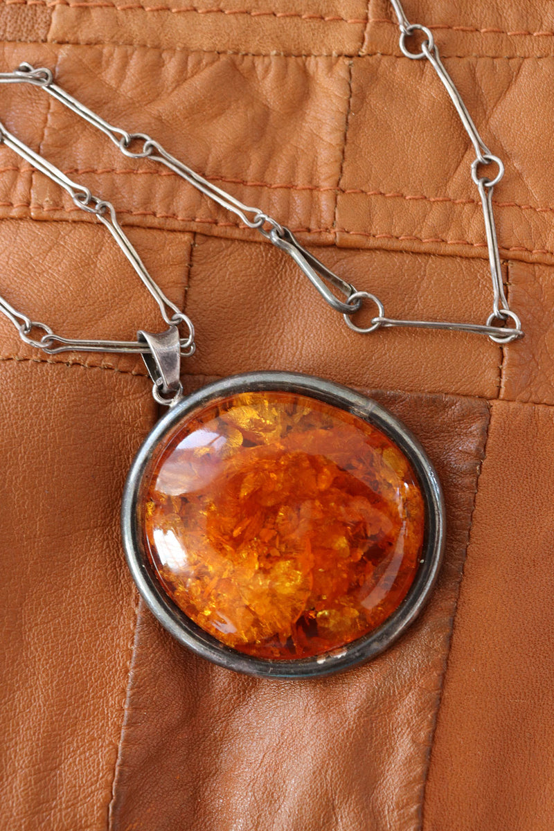 Handmade Amber Medallion Sterling Necklace