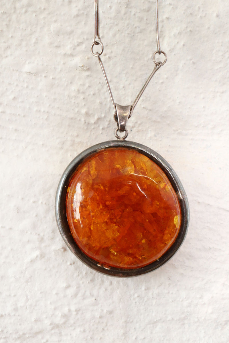 Handmade Amber Medallion Sterling Necklace