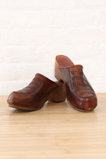 Connie 70s Leather Wood Clogs 8.5